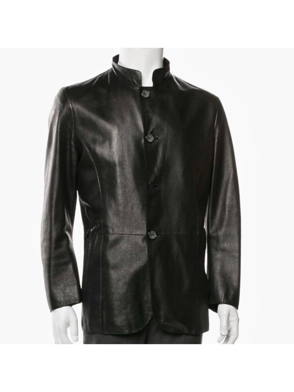 Giorgio Armani Black Label leather jacket 48 US 38 black high mandarin collar